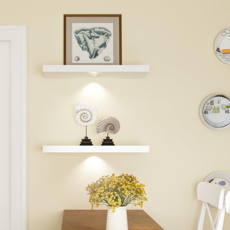 WELLAND White Floating Shelf with Touch-Sensing Battery Powered LED Light,Wall Mounted Display Shelves for Entrance, Living Room, Bedroom, Kitchen and Bathroom (24-INCH, White) - Image 2